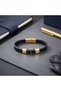 💎   Premium Men's Gold Color Steel and Black Leather Bracelet 31834B4D2 - 4