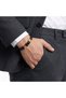 💎   Premium Men's Gold Color Steel and Black Leather Bracelet 31834B4D2 - 2