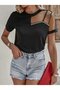 Women's Short Sleeve Tulle Detail Stone Janjan Crepe Blouse - 4