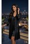 Elegance of Black: Lace Embroidered Black Satin Nightgown and Robe Set - 2