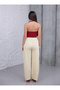 Women's Yellow Baggy Linen Pants Elastic Waist Lace-Up Comfortable Wide Leg Summer Pants - 4