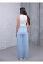 Women's Blue Baggy Linen Pants Elastic Waist Lace-Up Comfortable Wide Leg Summer Pants - 4