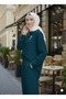 Women's Two-Piece Suit Shirt Pants Suit with Brooch Detail - 4