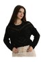 Women's Black Lace-Like Knit Crochet Knit Crew Neck Long Sleeve Bohemian Blouse Sweater - 5