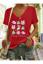 Women's Mix Printed V-Neck Sleeved Regular Fit T-Shirt