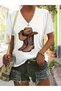 Women's Mix Printed V-Neck Sleeved Regular Fit Comfortable T-Shirt