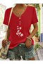 Women's Sakura Printed V-Neck Regular Fit T-Shirt with Sleeves