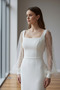 Pearls Square Neckline Balloon Sleeve Maxi Wedding Dress Y Slit a Lined Long Sleeve Wedding Wedding Gown - 7