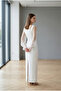 Pearls Square Neckline Balloon Sleeve Maxi Wedding Dress Y Slit a Lined Long Sleeve Wedding Wedding Gown - 5