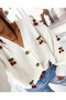 Women's Cherry Patterned V-Neck Buttoned Knitwear Cardigan Jacket Cropped Comfortable Fit Stylish Sweater - 2