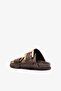 Lume Brown Leather Women's Slipper - 3
