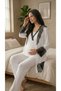 Women's Ecru Black Lace Piece 3-Piece Maternity Pajama Set with Dressing Gown - 6