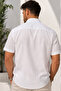 Men's Short Sleeve Shirt White Wide Cut Cotton Satin Fabric - 4