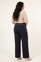 Women's Navy Blue Summer Trousers with Ribbed Stone Accessories at the Waist and Pipe Legs - 4
