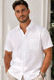 Men's Short Sleeve Shirt White Wide Cut Cotton Satin Fabric - 3