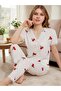 طقم بيجامة صيفي نسائي من White Cherry منقوش مزين بأزرار رفيعة وطويلة - 4