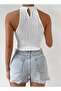 Women's Halter Neck Jacquard Cropped Blouse Patterned Summer Stylish Cropped Top - 3