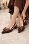 Women's Gold Accessory Detail Bowknot Heeled Shoes Brown 263648