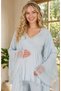 New Season Blue Maternity Premium Lace Detailed Stylish Long Sleeve Dressing Gown Pajama Set 3-Piece Set - 5
