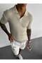 Men's Italian Polo Neck F Corded Fabric Knitwear T-Shirt Vertical Ç Striped Knitted S Slim Fit T-Shirt Old Money - 3