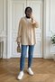Lace-Up Tunic Shirt with Long Buttons at the Back - Beige