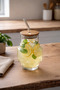 Bamboo Glass Cups with Lids and Straws 450 ml Borosilicate Glass Coffee & Cocktail Cup with Straw - 2