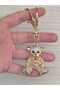 Gold Color Stone with Cute Bear Figure Keychain – Stone Detail Bag and Key Accessory
