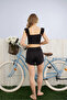 Women's Omuzlu Ruffle Detail Black Shorts Set - 2
