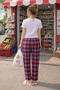 100% Cotton Combed Single Jersey Red Plaid Knitted Women's Pajama Bottoms - 4