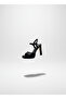 Black Satin Platform Heeled Sandals Single Strap Ankle Tie Evening Dress Shoes 10cm - 5