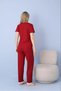 Women's Dublin Fabric Crew Neck Short Sleeve Burgundy Pajama Set - 3