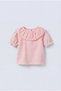 Girl's Cotton Pack Powder Pink Collar Detail Blouse - with Pompom Stripe