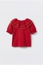 Girl's Cotton Pack Red Flywheel Collar Blouse - Gold Striped Detail