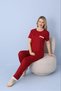 Women's Dublin Fabric Crew Neck Short Sleeve Burgundy Pajama Set - 2