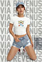 Togepi Printed 100% Cotton Stretch Fabric Slim Fit Short Sleeve Crew Neck Tee Cropped