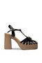 Women's Black Patent Leather Platform Heels Sandals