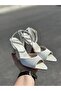 Rez Pearl White Satin Ankle Strap Thin Heel Stylish Women's Shoes - 4