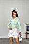 Women's Green Striped Lacing Detailed Shirt - Cotton Blend Mlb161 - 4