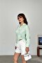 Women's Green Striped Lacing Detailed Shirt - Cotton Blend Mlb161 - 3