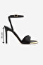 Women's Oval Toe Ankle Strap Gold Metal Frame Classic Heeled Sandals Dospin Black Satin - 8