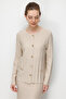 Women's Crew Neck Pleated Short Knitwear Jacket Beige