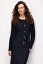 Women's Crew Neck Pleated Short Knitwear Jacket Dark Blue
