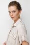 Women's Waist Jacket with Tie-Detail Pockets and Metal Stones, Beige - 3