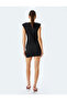 Drape Detailed Round Neck Padded Shoulders Sleeveless Mini Dress - 4