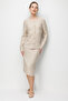 Women's Crew Neck Pleated Short Knitwear Jacket Beige - 2