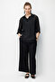 Women's Buttoned Collar Three-Quarter Sleeve Shirt Black - 5