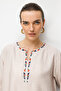 Women's Open Collar Ethnic Embroidered Shirt Beige - 2