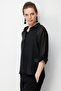 Women's Buttoned Collar Three-Quarter Sleeve Shirt Black - 2
