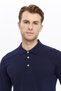Men's Long Sleeve Polo Neck Cotton T-Shirt Long Sleeve t Shirt Navy Blue - 3