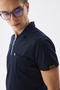 Men's Polo Neck Medical Uniform Set Navy Blue Stretch Fabric Doctor Nurse Uniform - 4